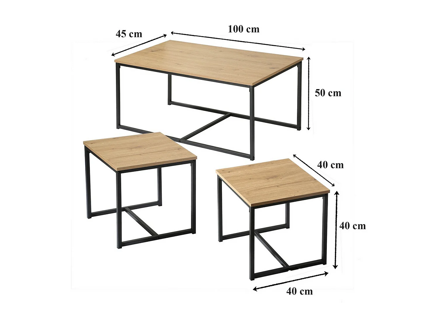Lot de 3 tables basses gigognes L100 cm - LENNY