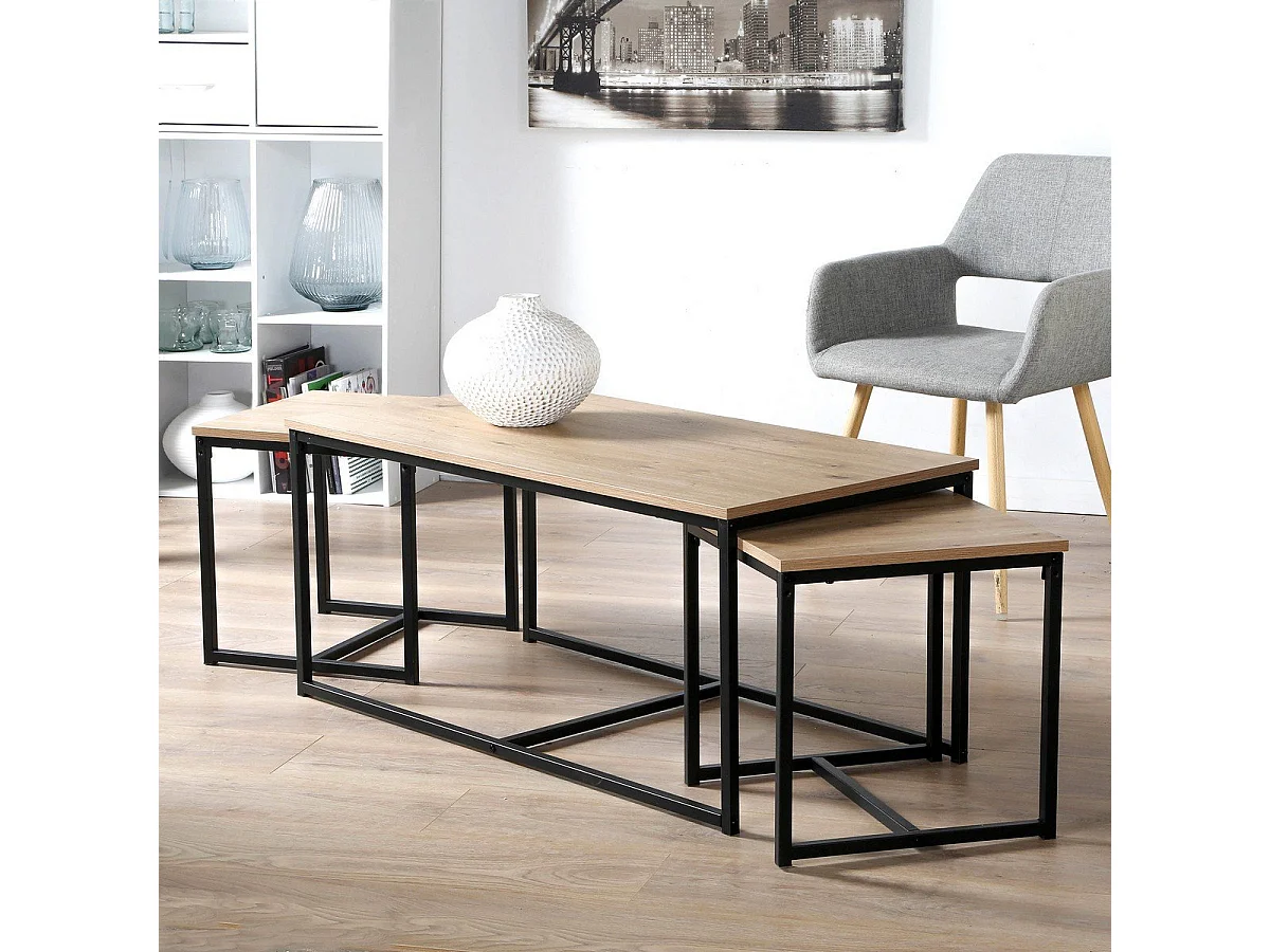 Lot de 3 tables basses gigognes L100 cm - LENNY