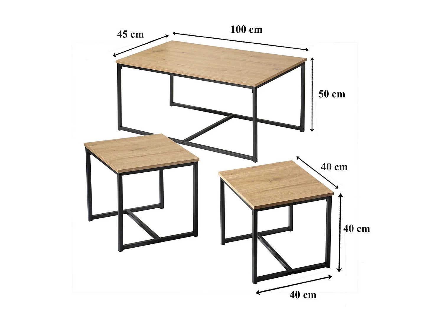 Lot de 3 tables basses gigognes L100 cm - LENNY