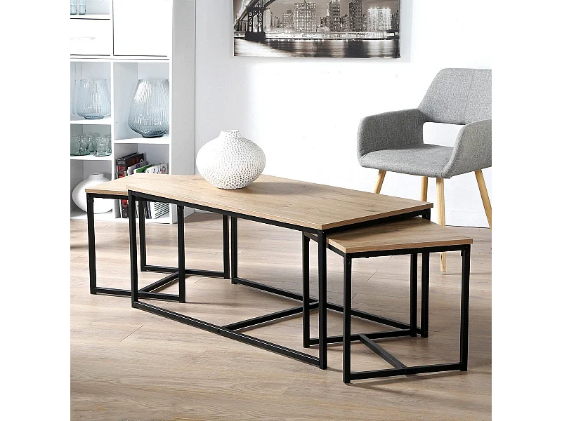 Lot de 3 tables basses gigognes L100 cm - LENNY
