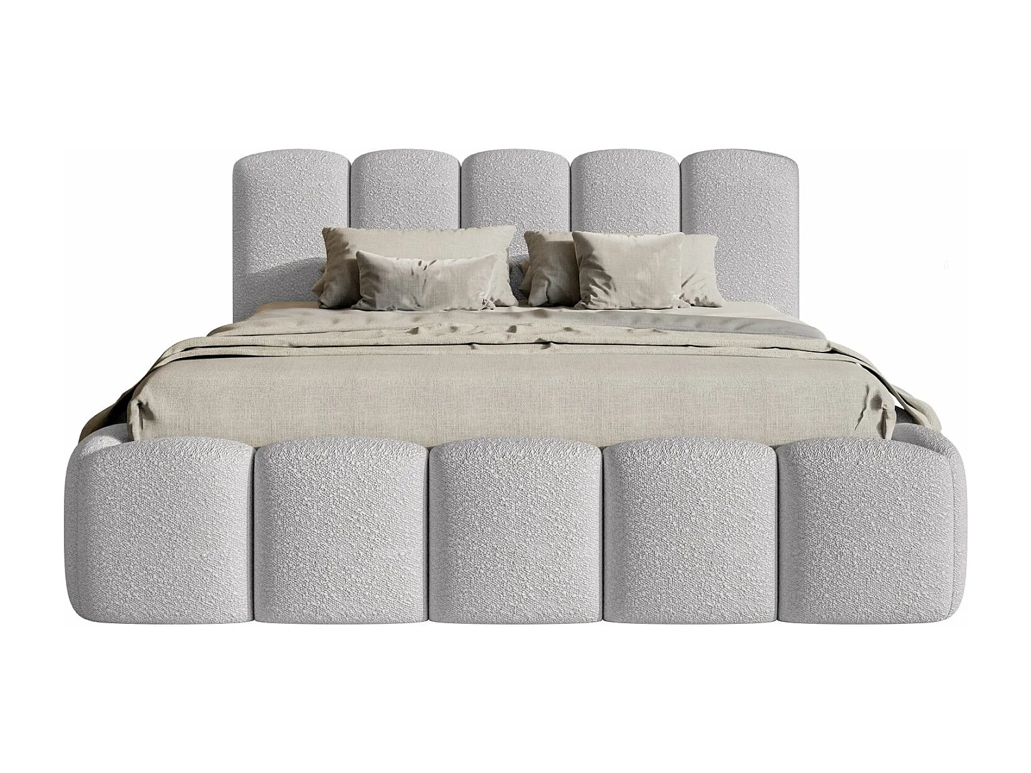 Lit coffre avec tête de lit - 160x200 cm - en bouclette gris clair - CLOUDY II