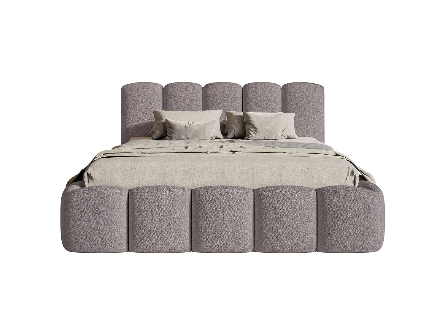 Lit coffre avec tête de lit - 180x200 cm - en bouclette taupe - CLOUDY II