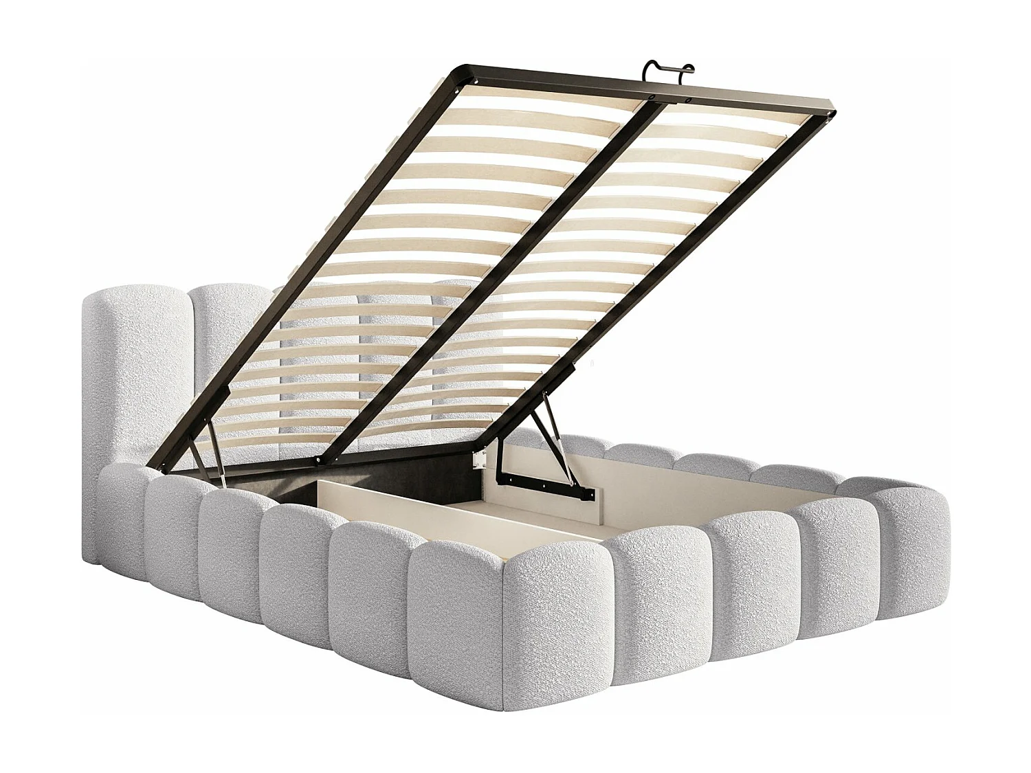 Polsterbett mit Lattenrost und Bettkasten - hellgrau - 180x200 cm - CLOUDY II