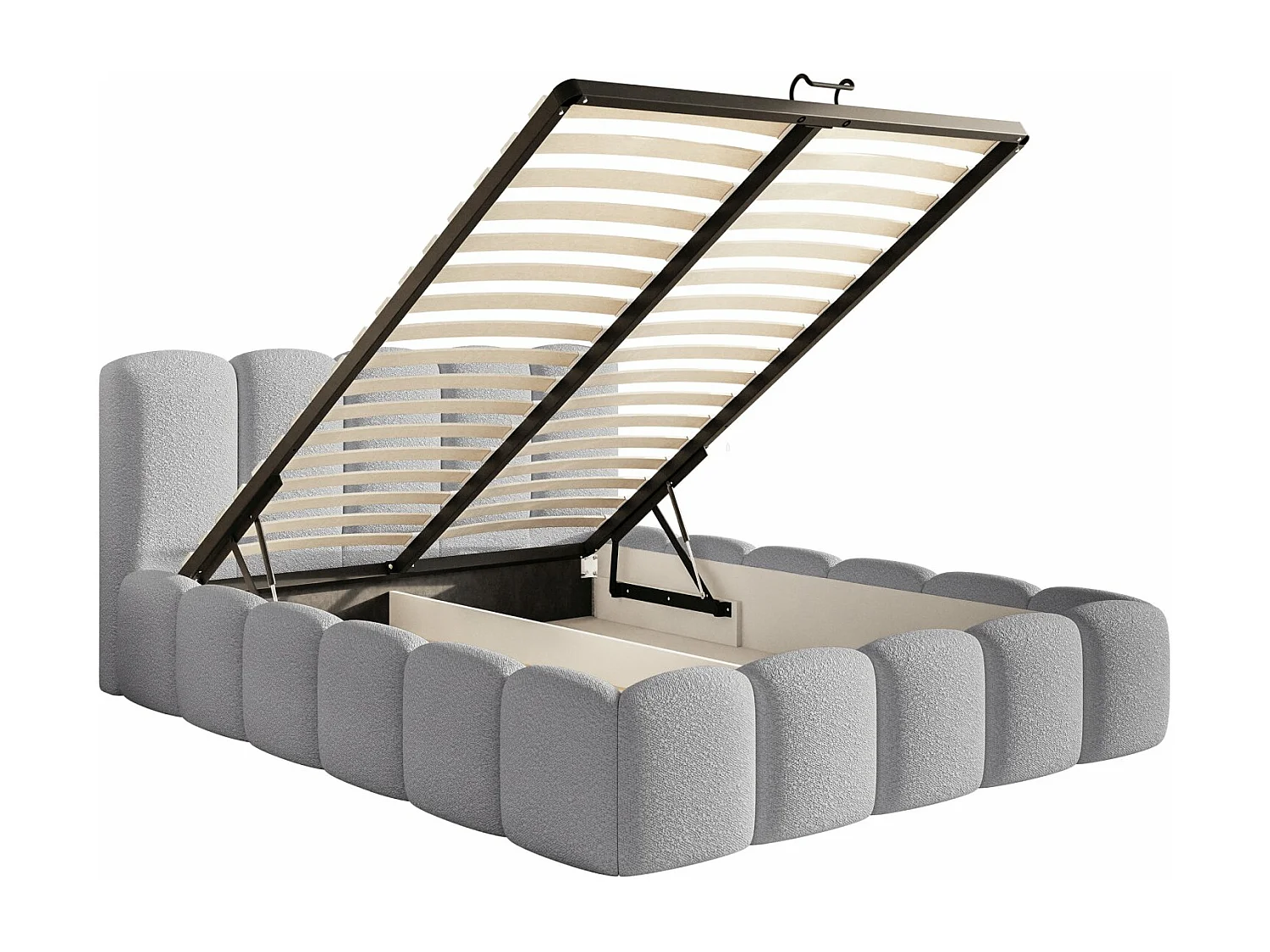 Opbergbed met hoofdeinde - 140x200 cm - in grijze badstof - CLOUDY II