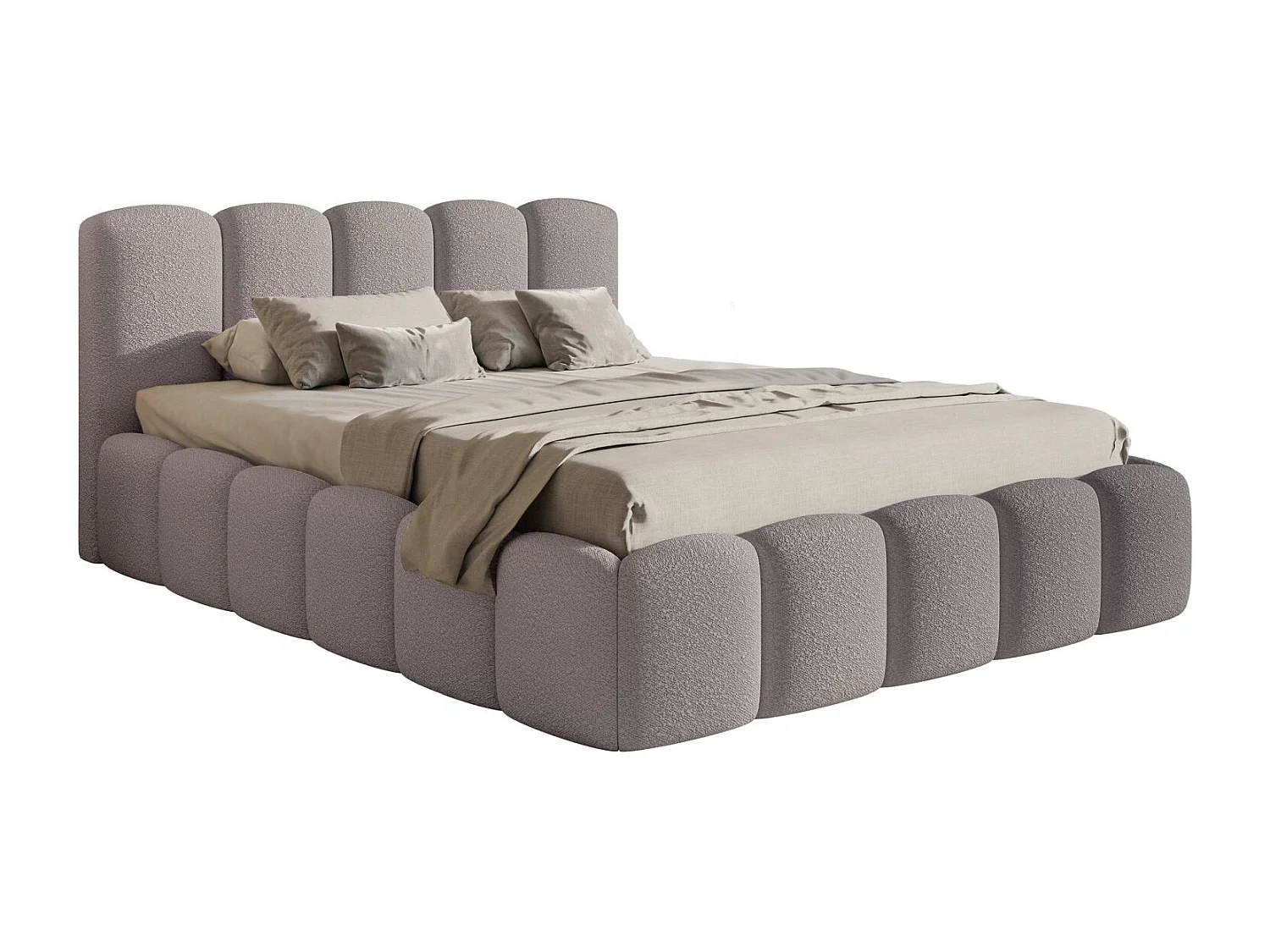 Opbergbed met hoofdeinde - 160x200 cm - in taupe bouclé - CLOUDY II