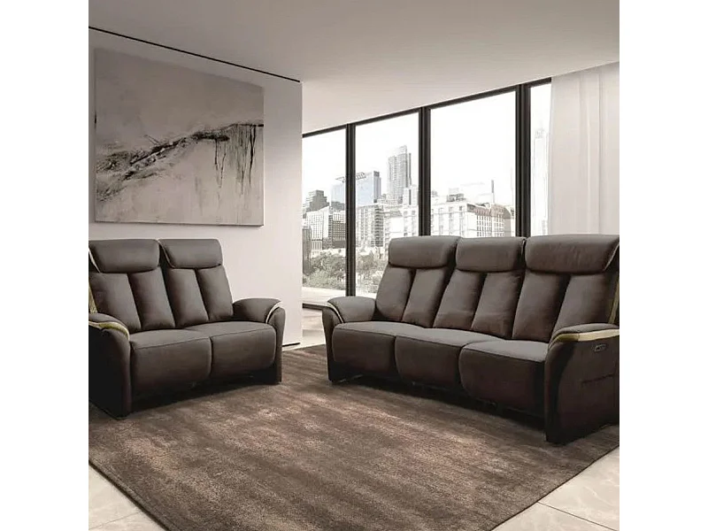 COIMBRA - Canapés Relax 3 Places Electrique et 2 Places Fixe Gris Foncé