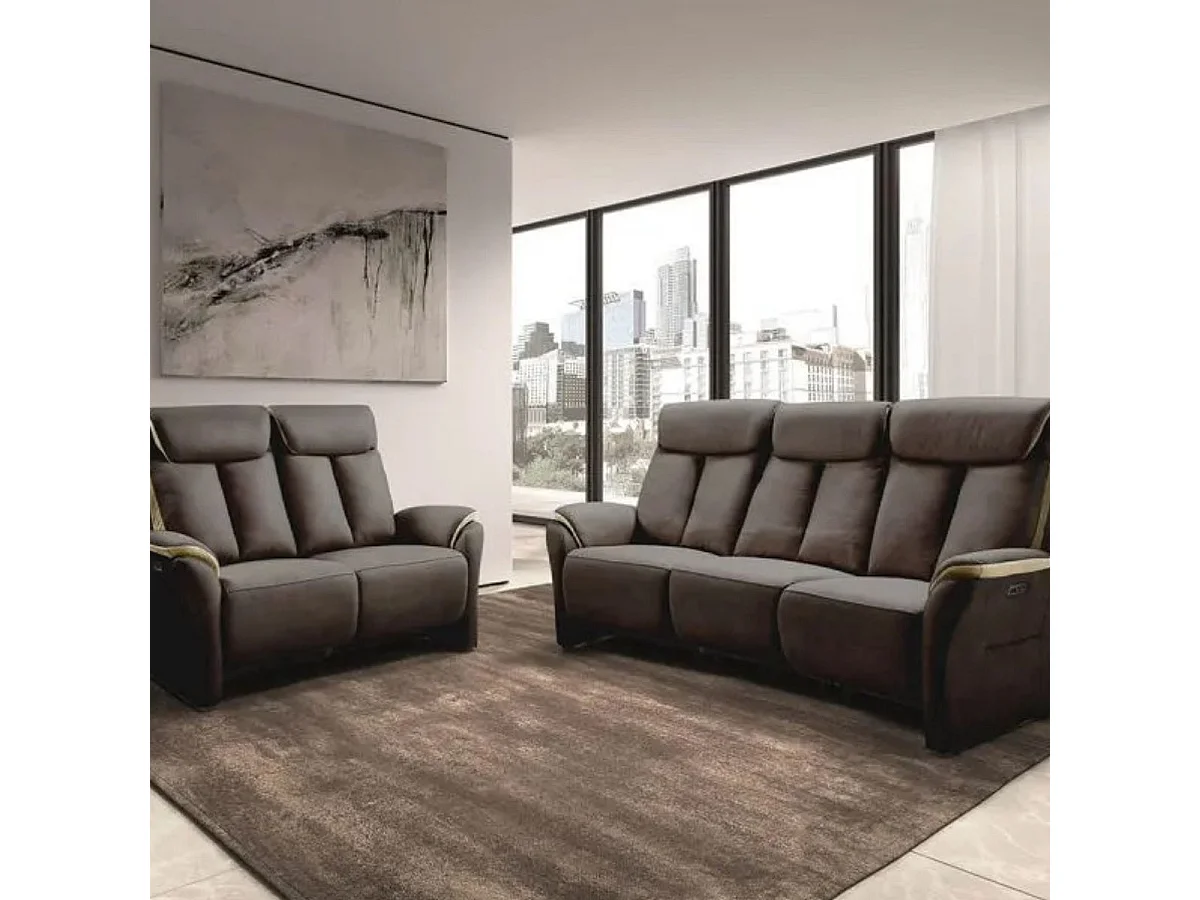 COIMBRA - Canapés Relax 3 Places Electrique et 2 Places Electrique Gris Foncé