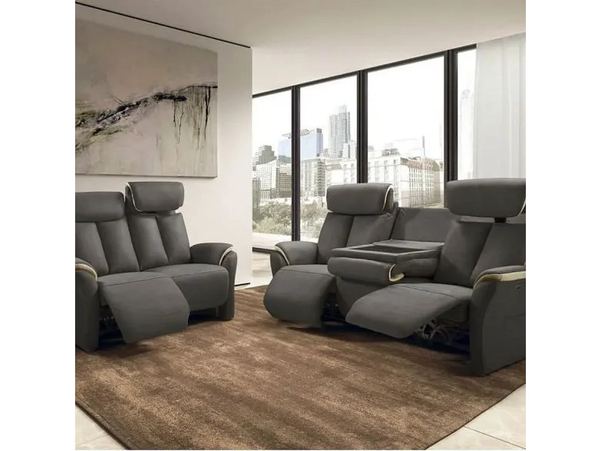 COIMBRA - Canapés Relax 3 Places Electrique et 2 Places Electrique Gris Foncé