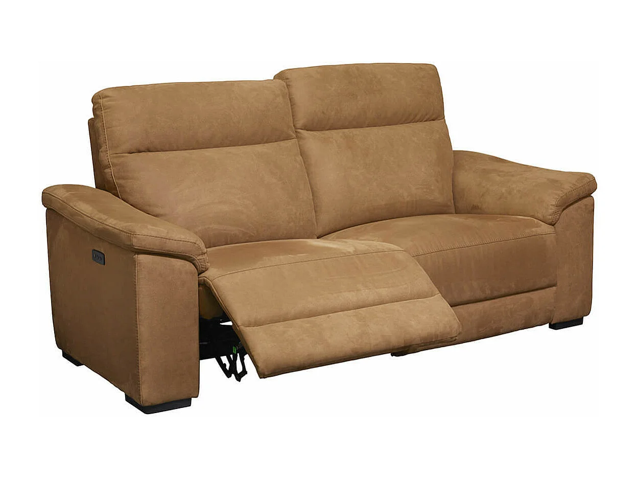 STANLEY - Canapé Relax Electrique 3 Places + Canapé 2 Places Fixe Tissu Cognac