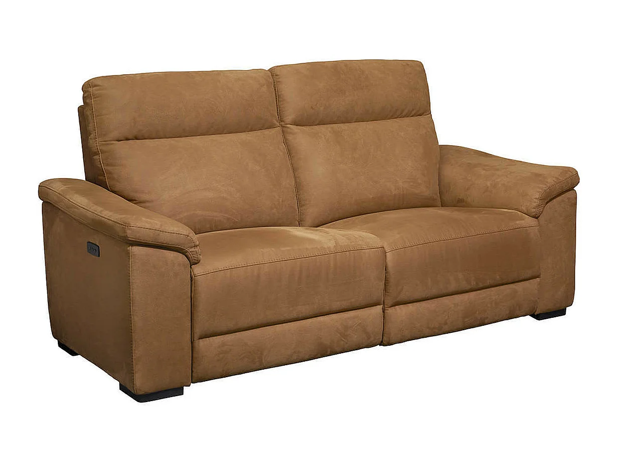 STANLEY - Canapé Relax Electrique 3 Places + Canapé 2 Places Fixe Tissu Cognac