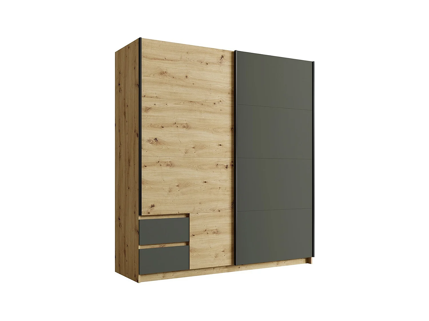 Armario de 180cm con 2 puertas correderas y 2 cajones en color roble y gris antracita. Colección ARIELLE.