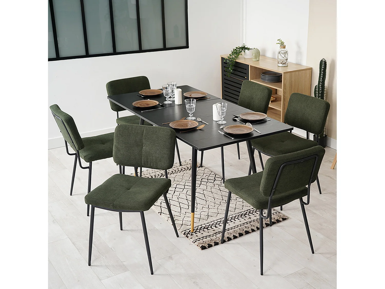 Table à manger extensible à allonge avec 6 chaises,Whalen karomi