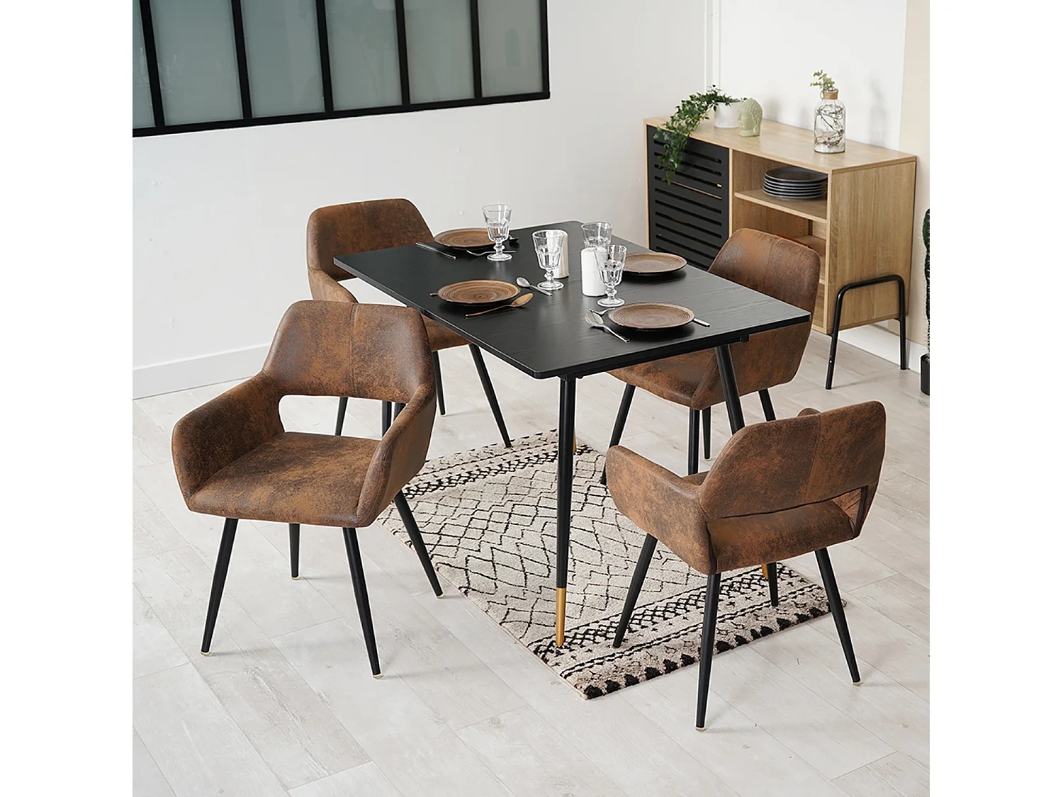 Table à manger extensible à allonge avec 4 chaises,Whalen cromwell