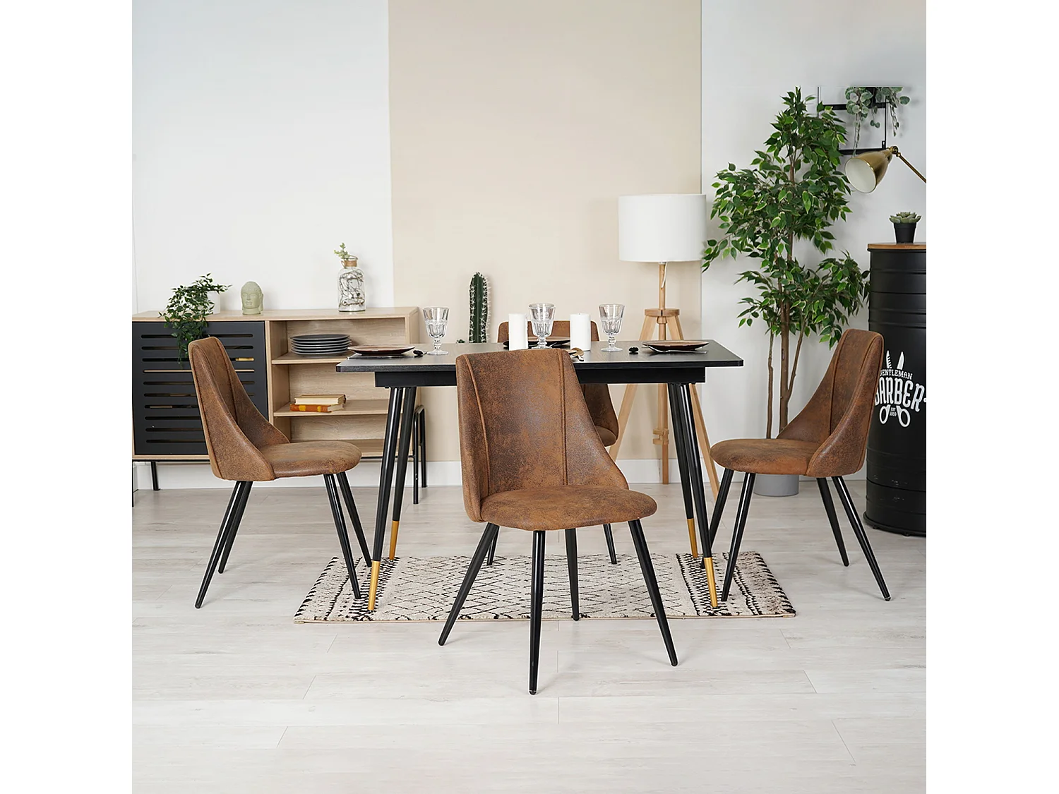 Table à manger extensible à allonge avec 4 chaises,Whalen smeg