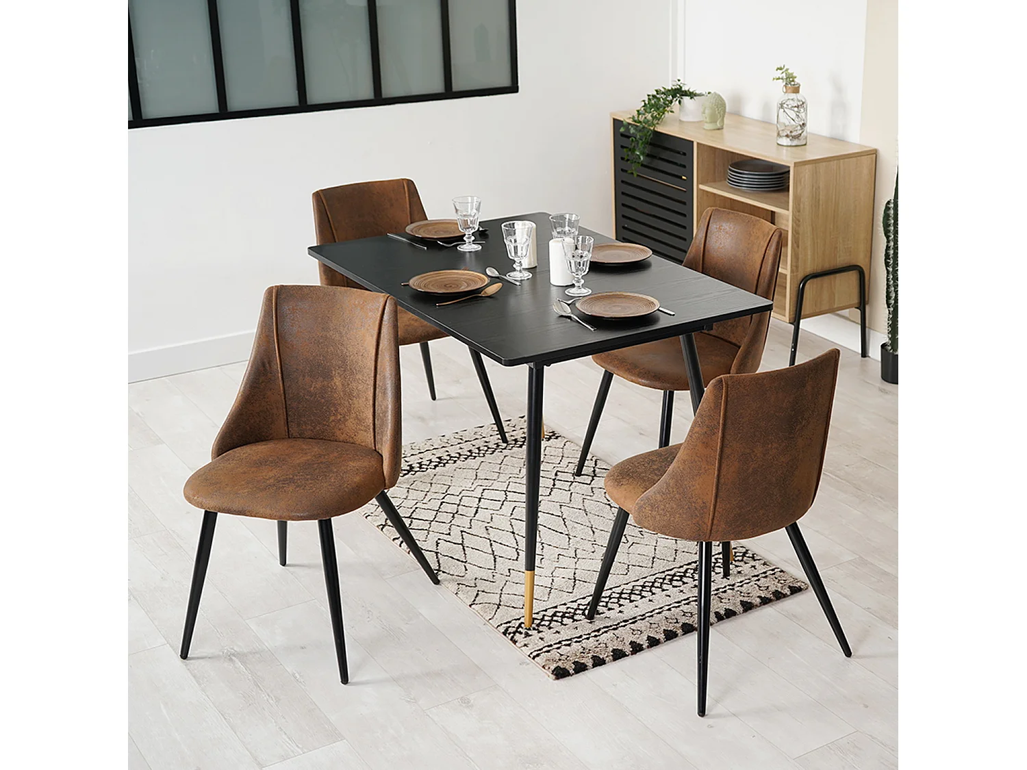 Table à manger extensible à allonge avec 4 chaises,Whalen smeg