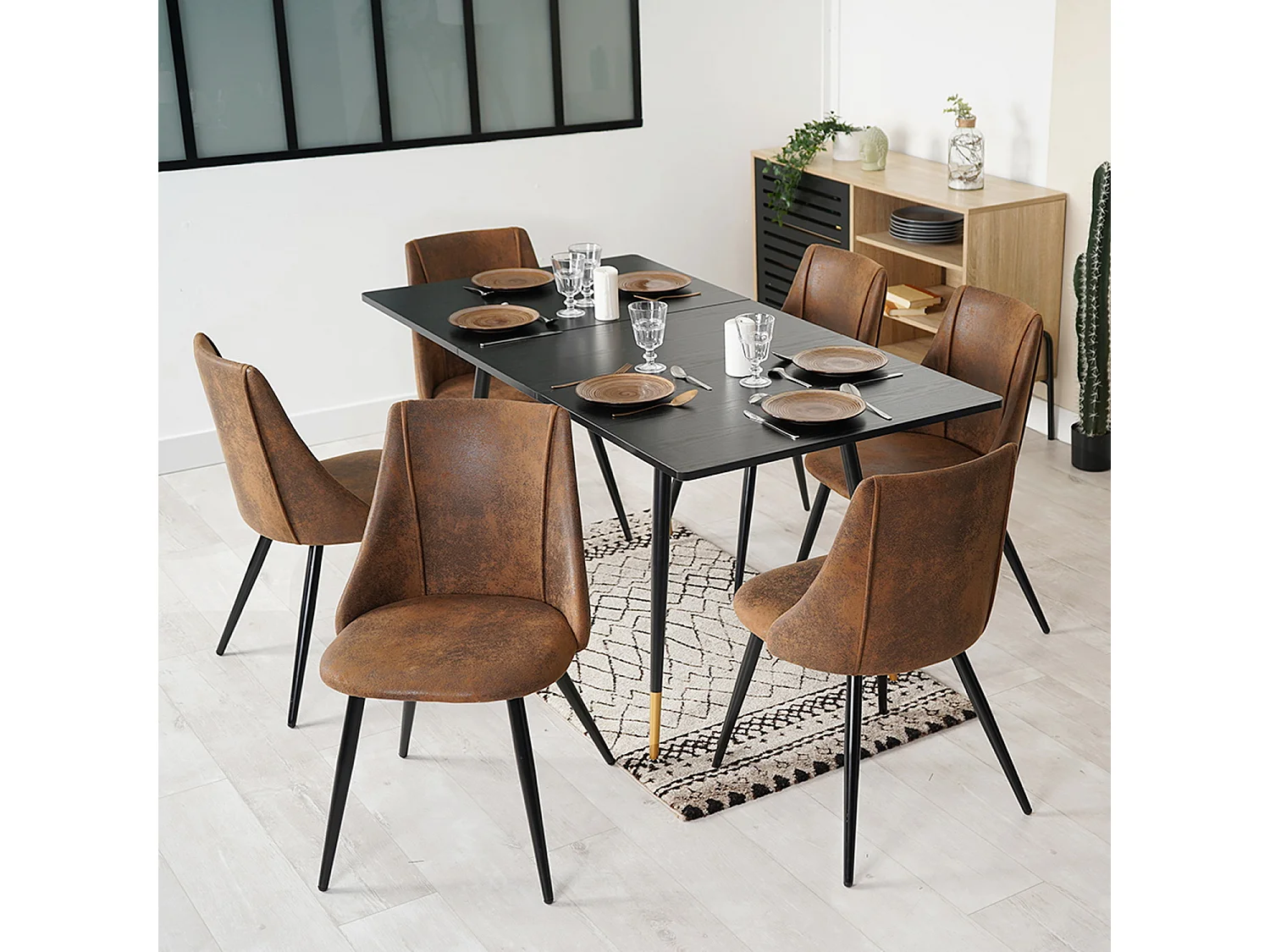 Table à manger extensible à allonge avec 6 chaises,Whalen smeg