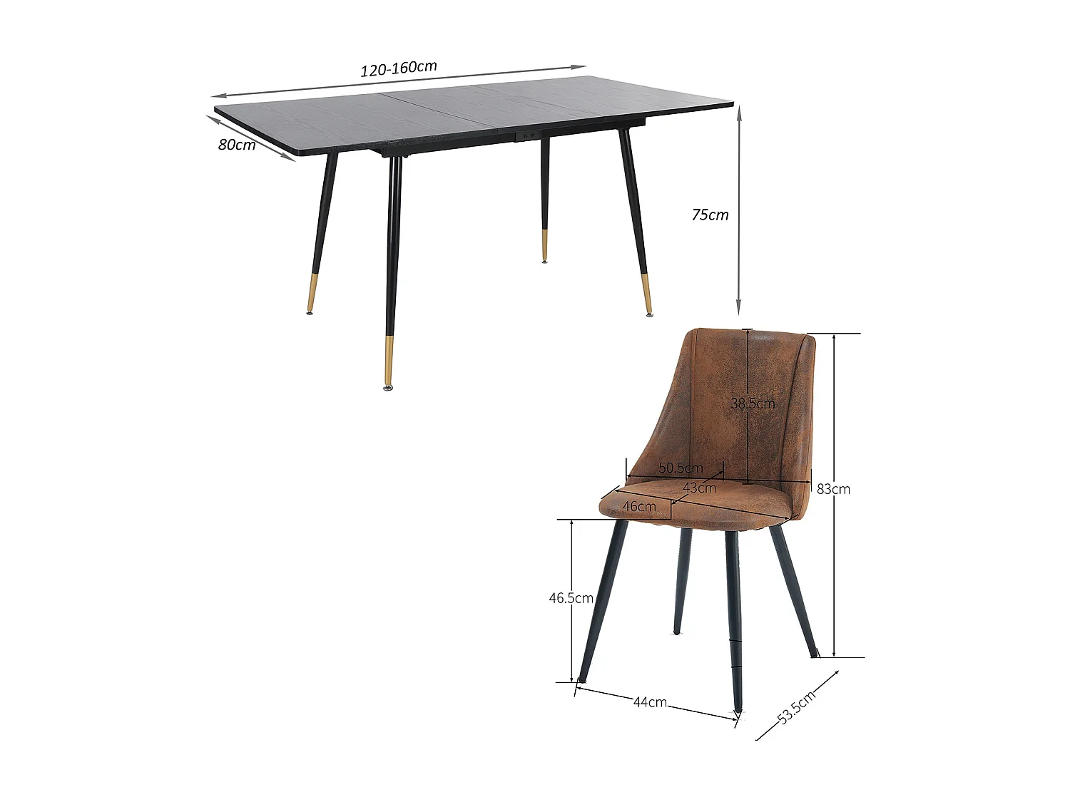 Table à manger extensible à allonge avec 6 chaises,Whalen smeg