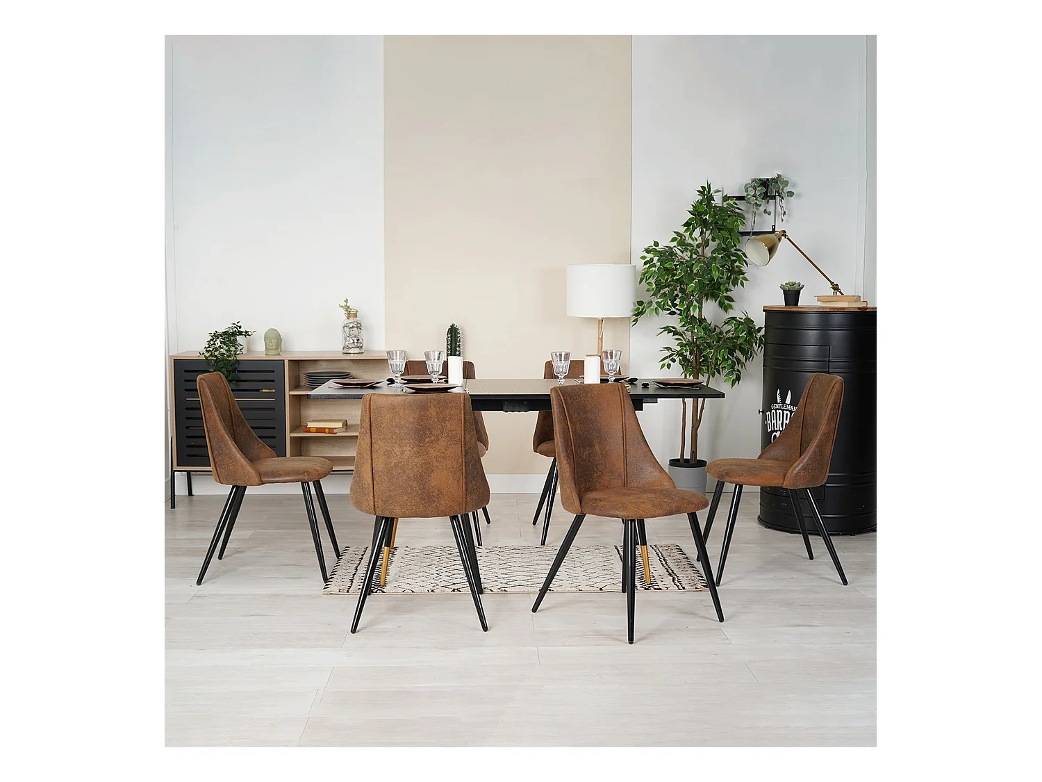 Table à manger extensible à allonge avec 6 chaises,Whalen smeg