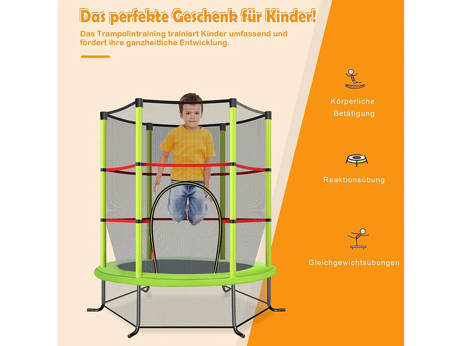 Trampolin mit Sicherheitsnetz 165 x 165 x 161 cm, grün