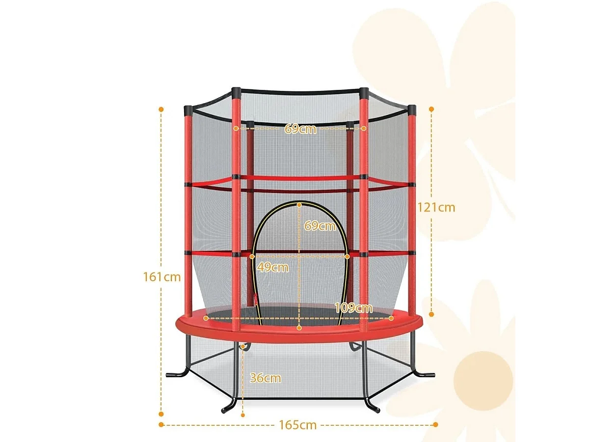 Trampolino con rete di protezione 165 x 165 x 161 cm, rosso