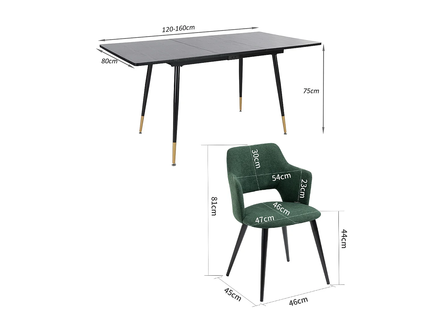 Table à manger extensible à allonge avec 4 chaises,Whalen akanji