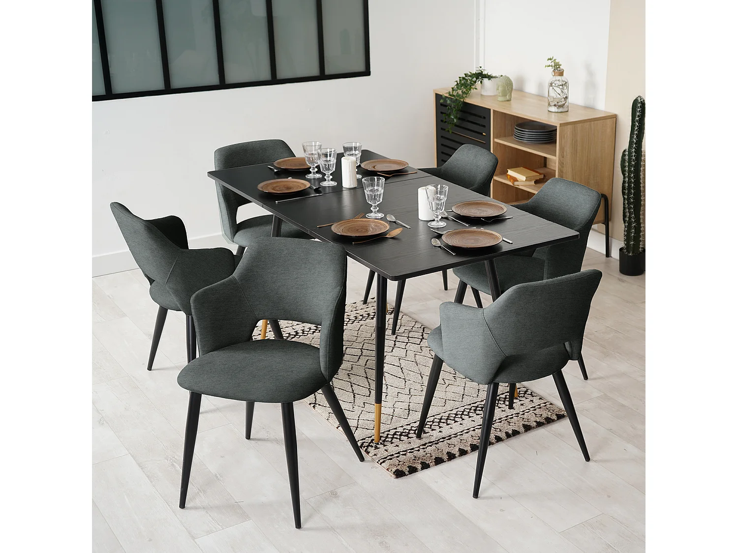 Table à manger extensible à allonge avec 6 chaises,Whalen akanji