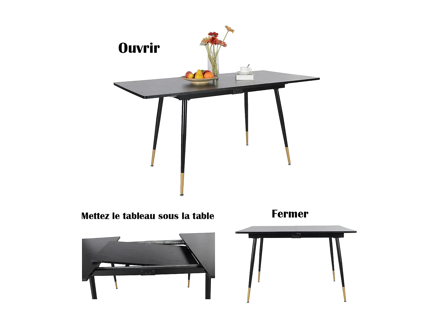 Table à manger extensible à allonge avec 4 chaises,Whalen karomi