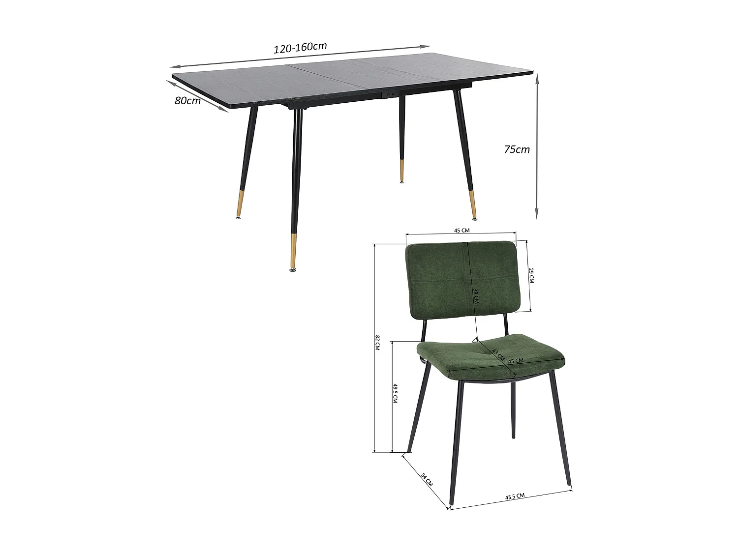Table à manger extensible à allonge avec 4 chaises,Whalen karomi