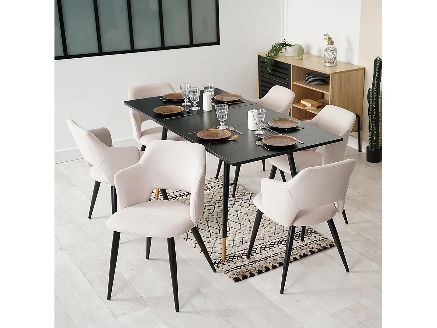 Table à manger extensible à allonge avec 6 chaises,Whalen akanji
