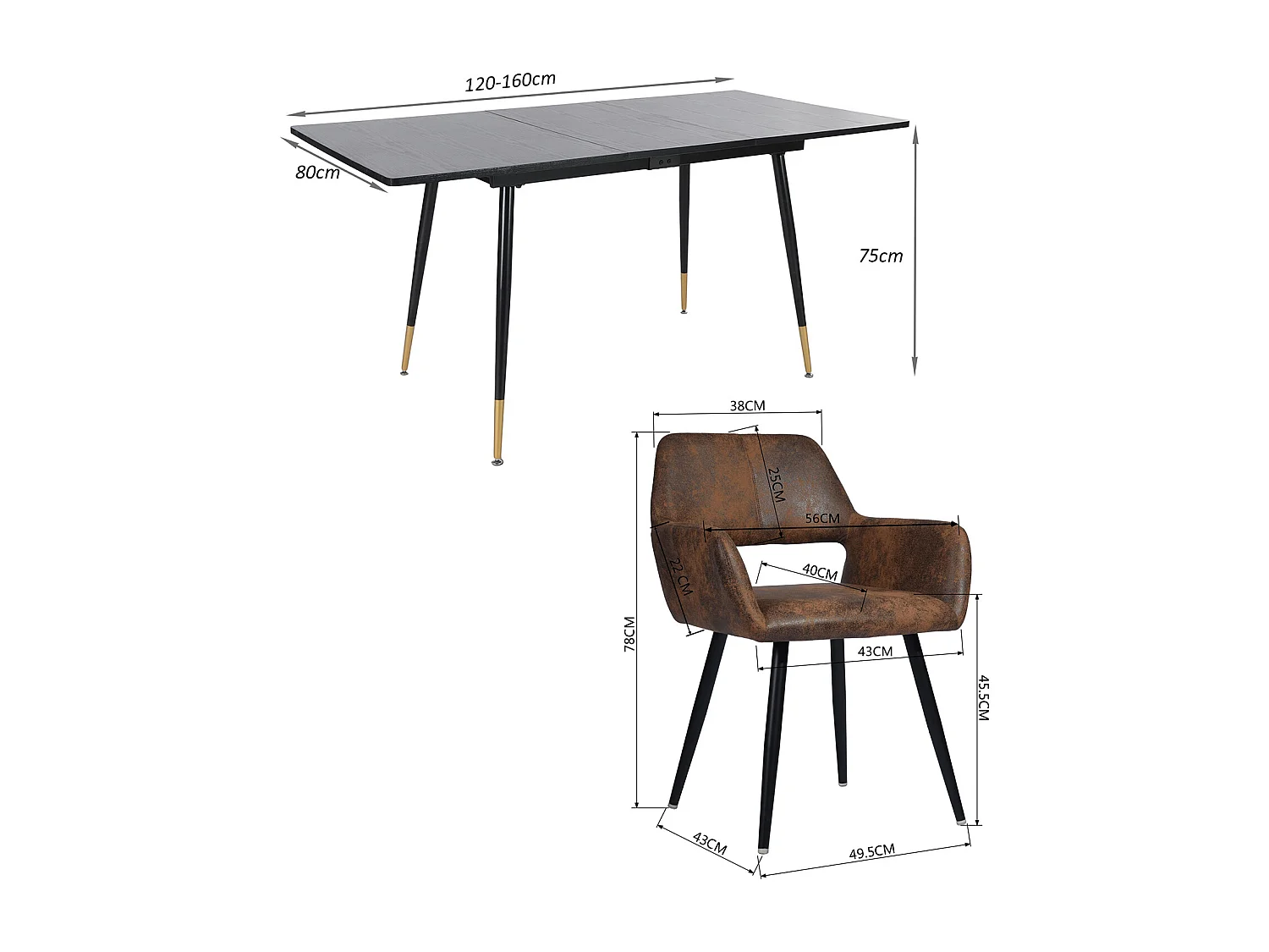 Table à manger extensible à allonge avec 6 chaises,Whalen cromwell