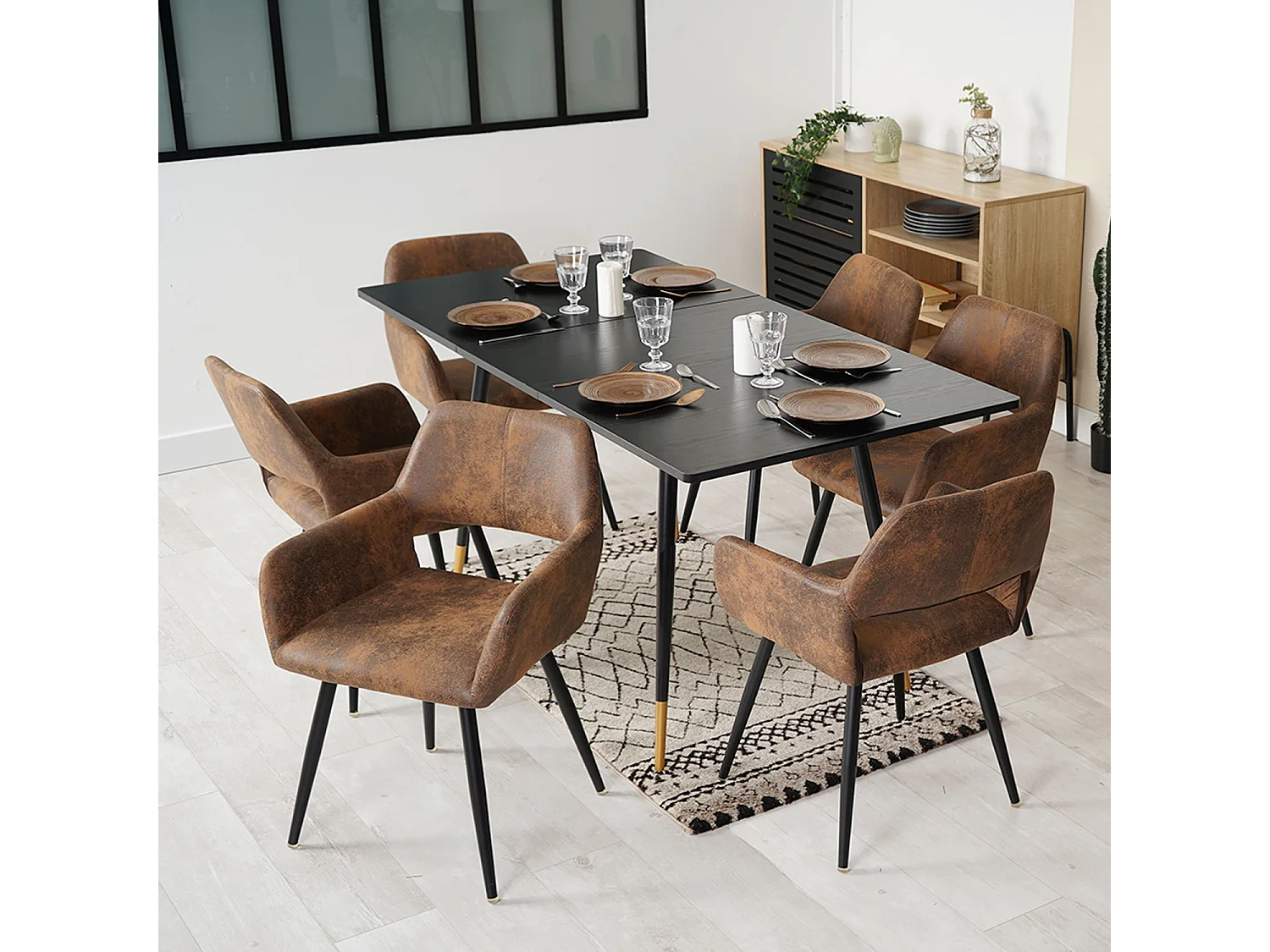 Table à manger extensible à allonge avec 6 chaises,Whalen cromwell
