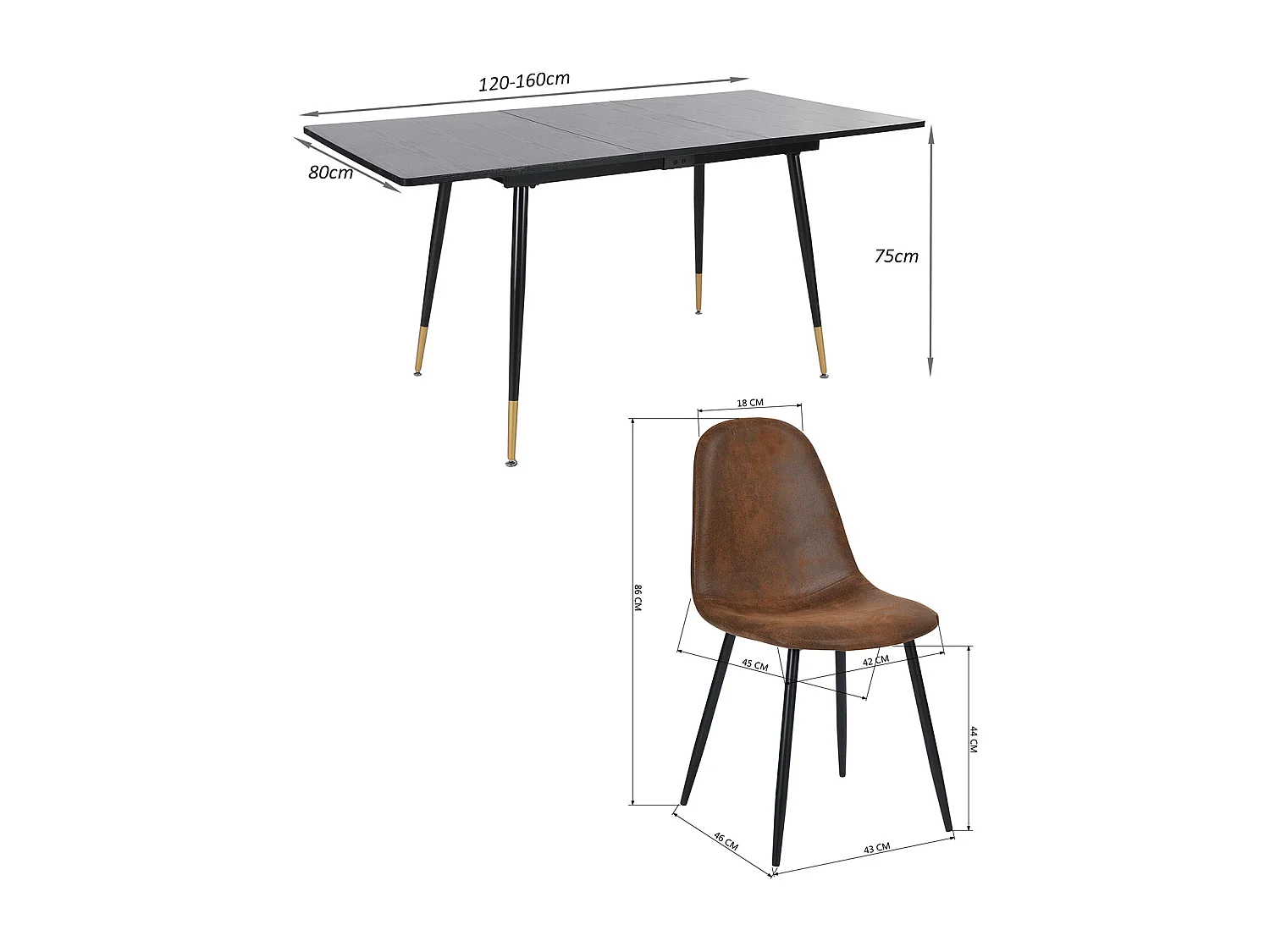 Table à manger extensible à allonge avec 4 chaises,Whalen charlton