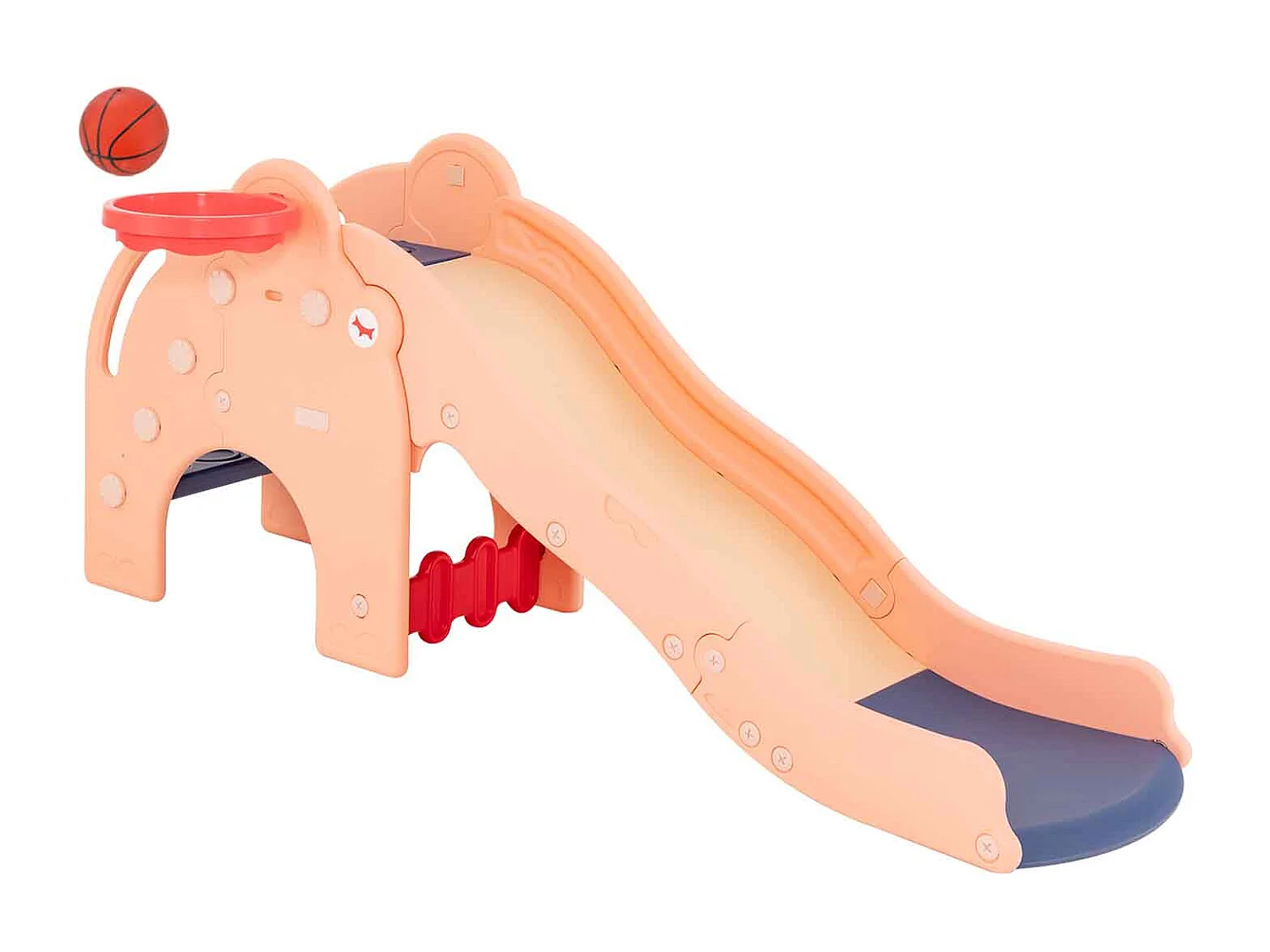 Rutsche Outdoor, 4 in 1 Kinder Rutsche & Tunnel & Basketballkorb & Leiter, für Kinder ab 18 Monaten Rosa FE32327