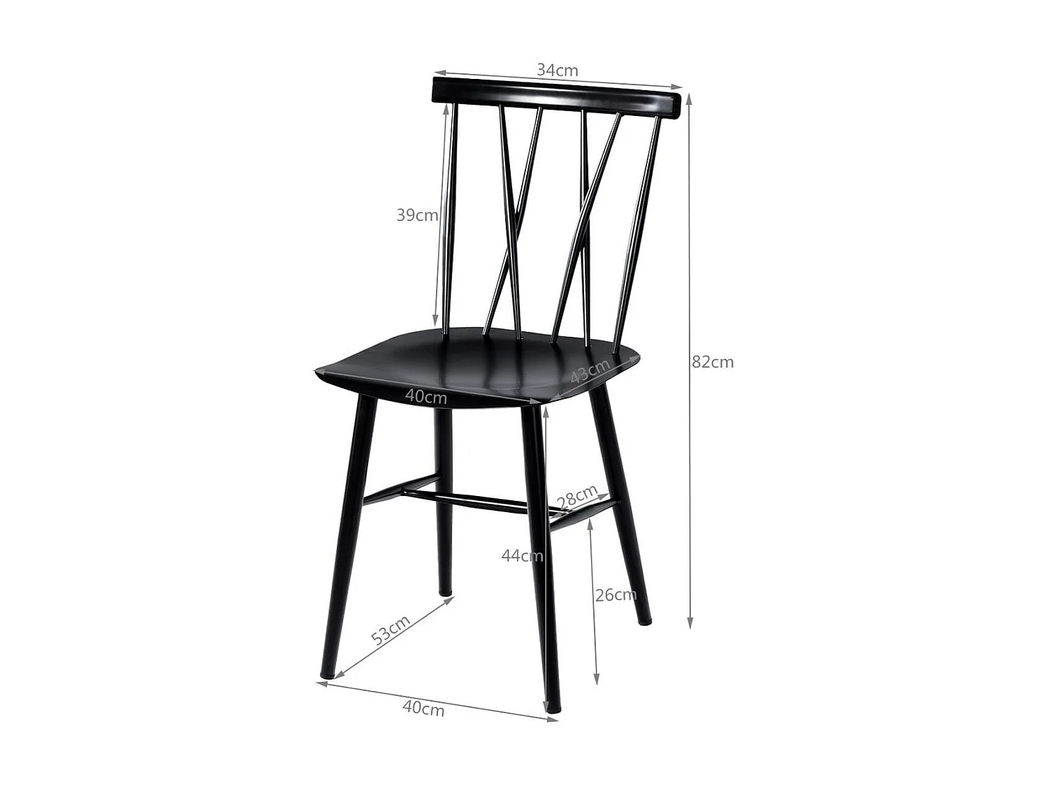 2er Set Esszimmerstühle aus Metall mit 43,5 cm Sitzhöhe X-förmige Rückenlehne 2er Pack Industrie Trattoria Stuhl