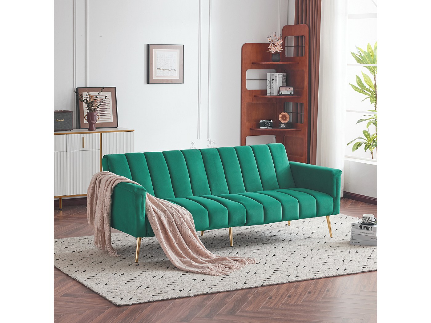 LIKIMIO Divano Letto Pieghevole 3 In 1 Rosa – Trasformabile Con Braccioli E Tasche