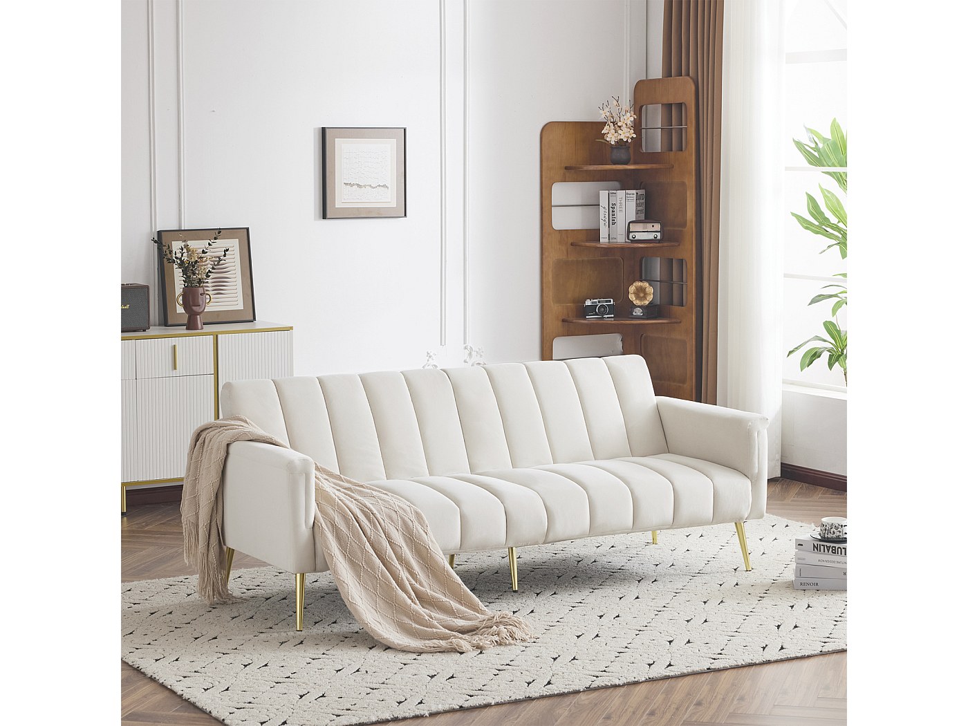 LIKIMIO Divano Letto Pieghevole 3 In 1 Rosa – Trasformabile Con Braccioli E Tasche