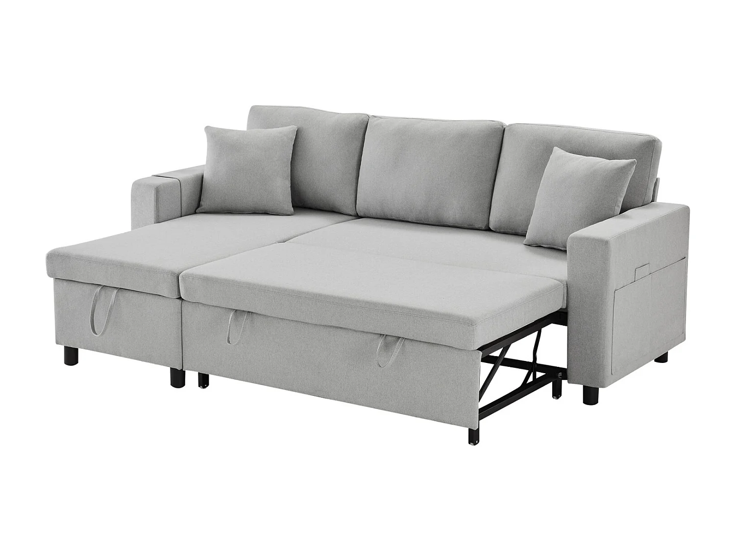 Canapé d'angle convertible, 3 places, avec fonction de couchage, coffre de rangement, Canapé-lit de capitonné - gris clair