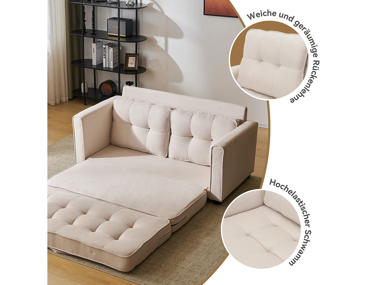 2-zitsbank, 151x75x86cm, slaapbank, met zijzakken, linnen stof, beige