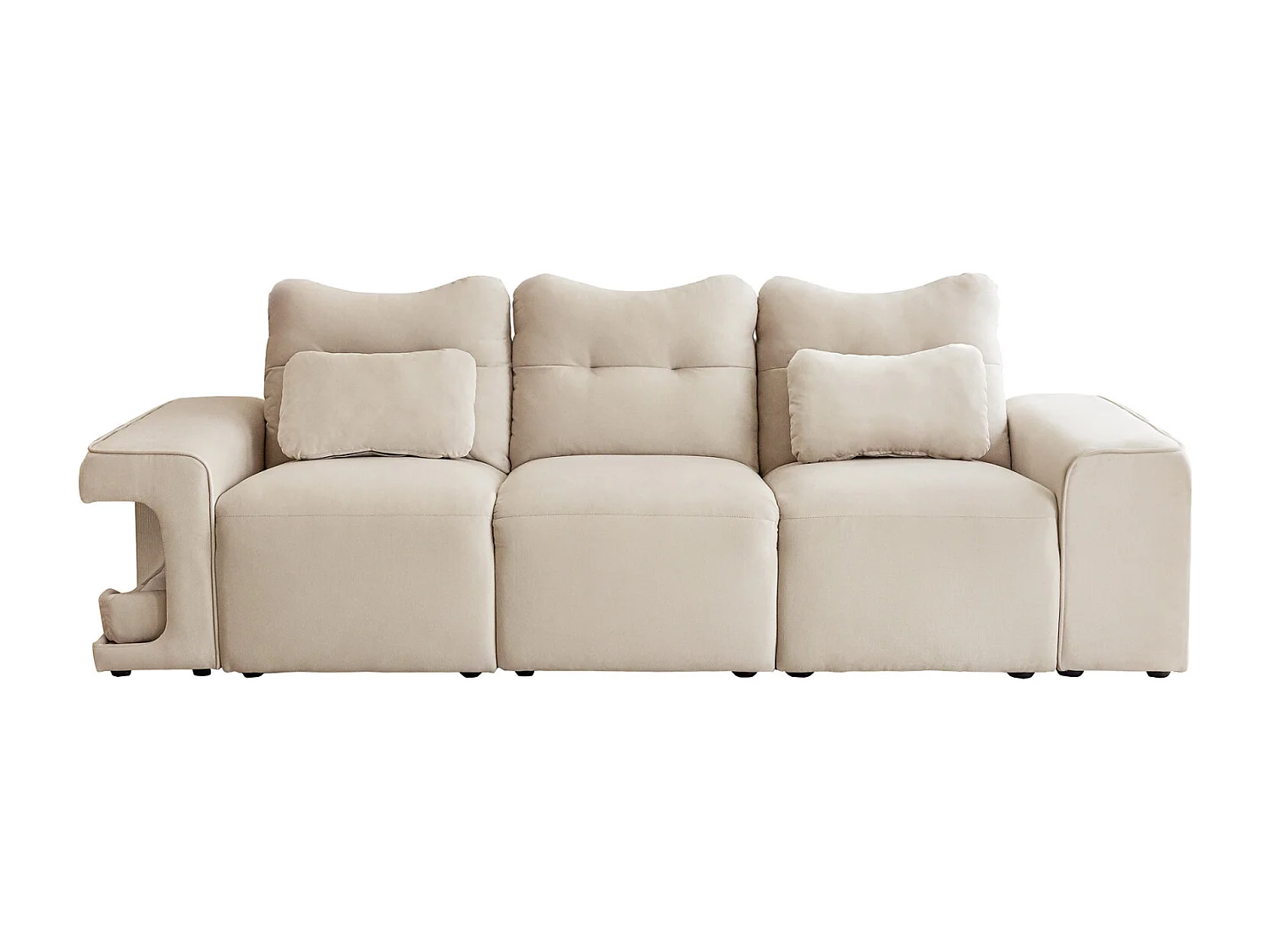 Canapé 3 places, avec 2 nids de chats et coussins, en tissu velours, style scandinave, beige 228x73x79.5cm