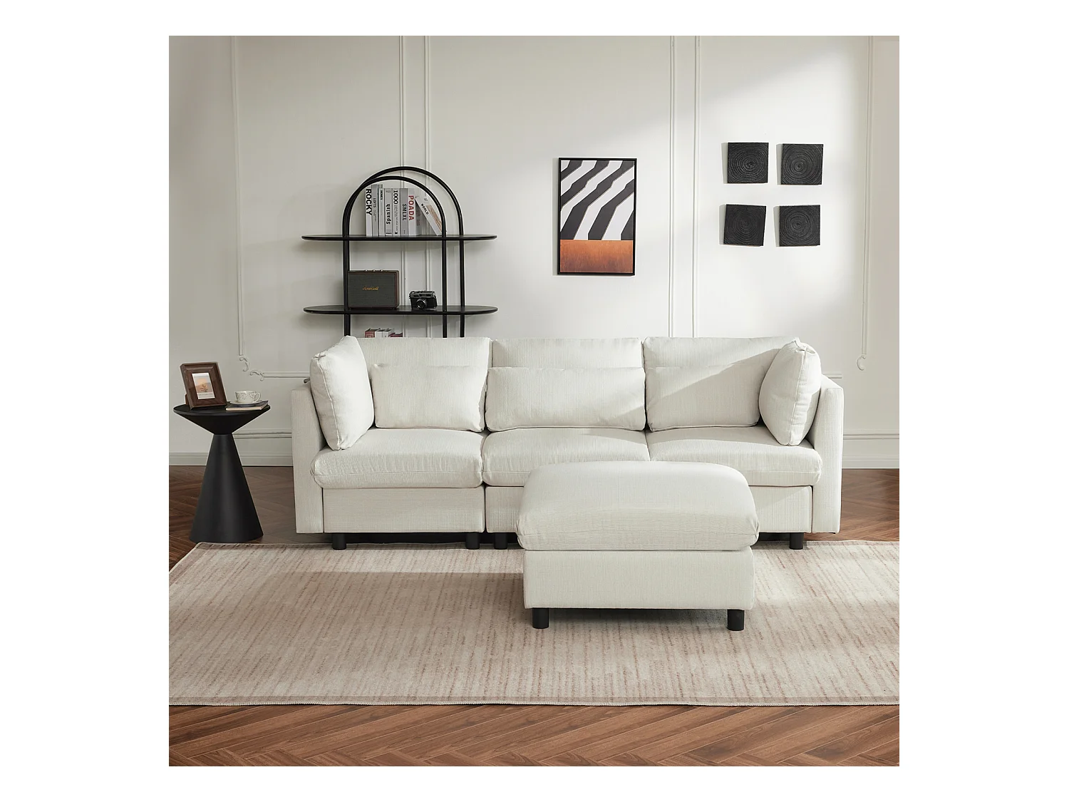 3-4 Sitzer Ecksofa, L-Form Polstermöbel, Leinenstoff, 220x83x81cm, Beige