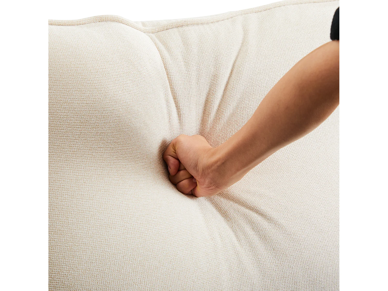 4-zitsbank, 264x83x87cm, linnen stof, met armleuningzakken en 4 kussens, eenvoudige stijl, voor woonkamer, beige