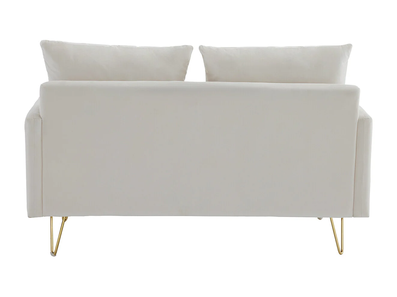 Divano 2 posti piccolo, 135x71x86cm, divano dritto in velluto, con contenitore e cuscini, gambe in metallo dorato, beige