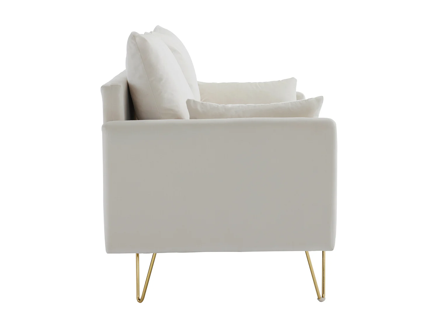 Divano 2 posti piccolo, 135x71x86cm, divano dritto in velluto, con contenitore e cuscini, gambe in metallo dorato, beige