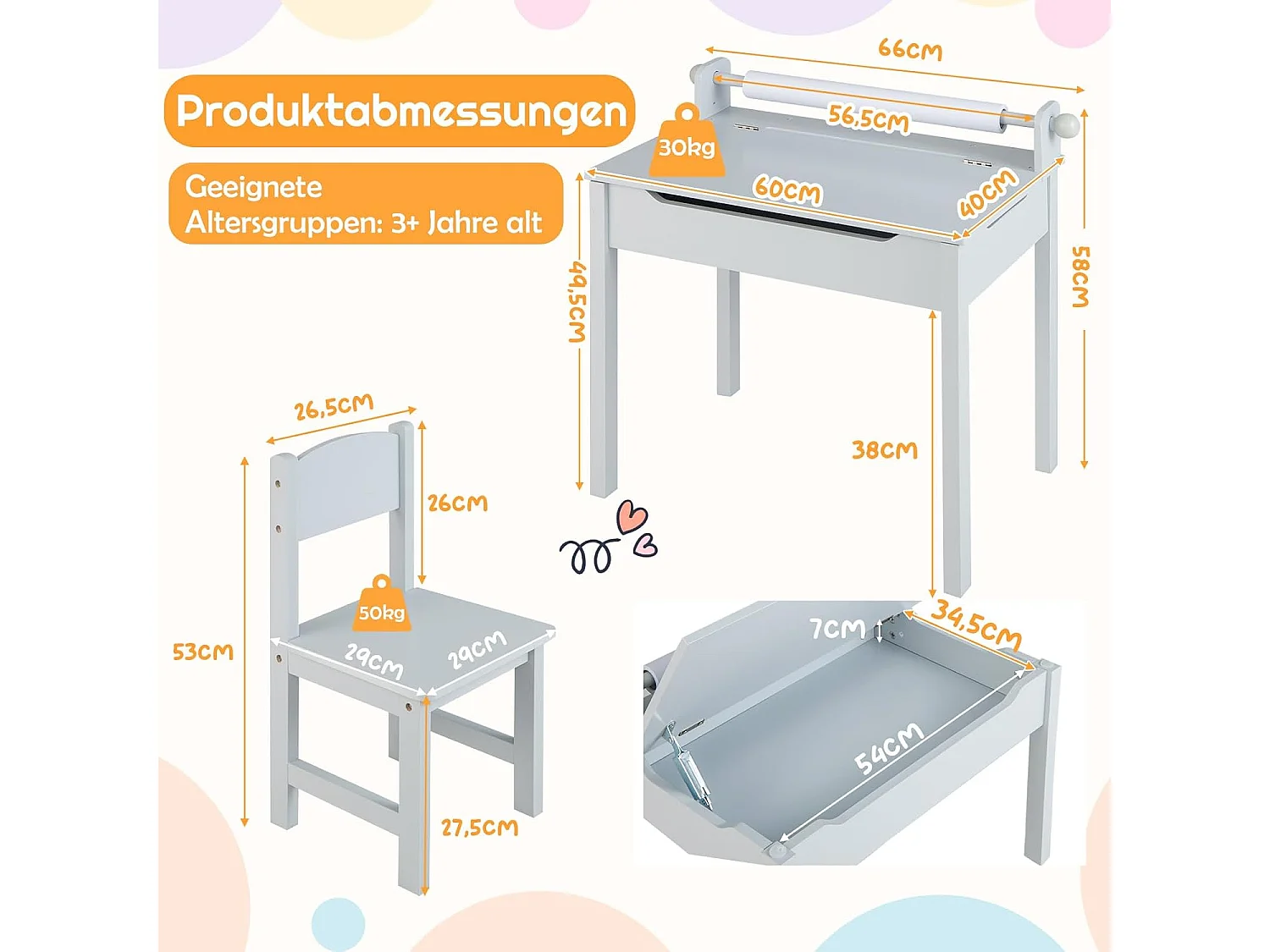 Set aus Schreibtisch und Stuhl für Kinder