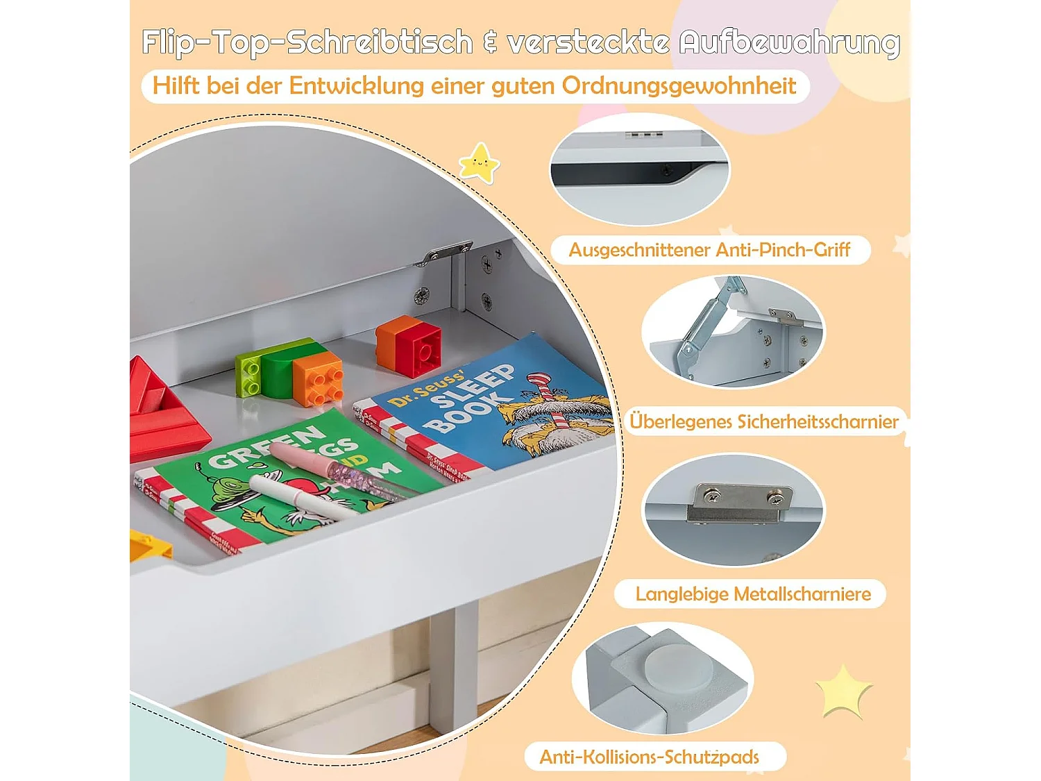 Set aus Schreibtisch und Stuhl für Kinder