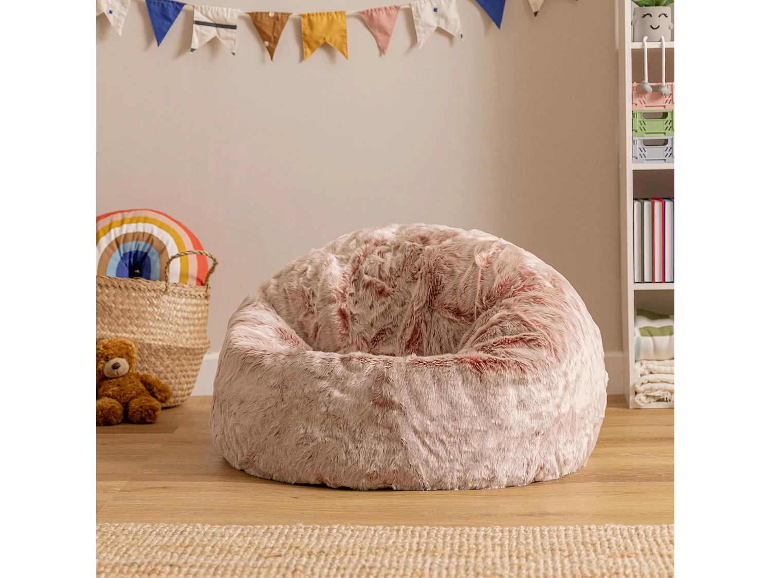 Pouf classique imitation fourrure pour enfants rose poudré