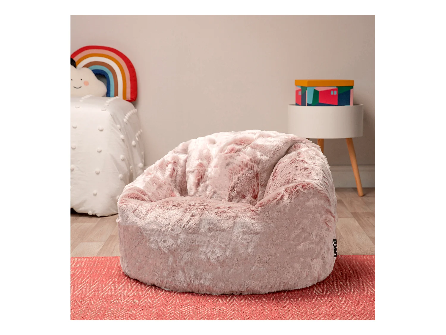 Pouf classique imitation fourrure pour enfants rose poudré