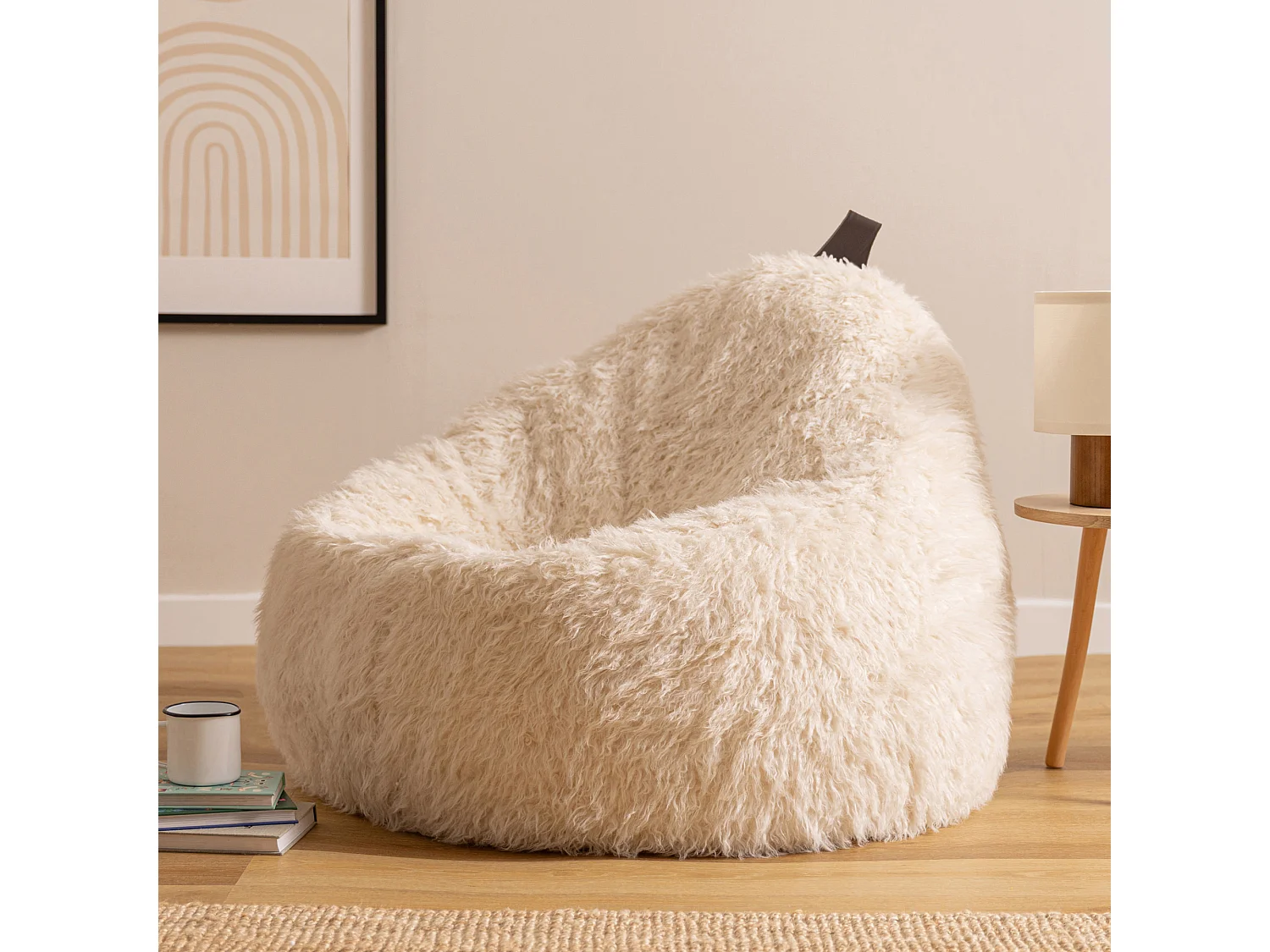 Pouf imitation fourrure beige - COCOON