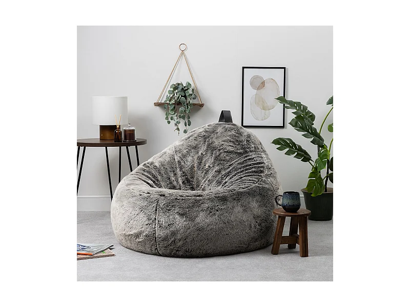 Pouf imitation fourrure gris loup - COCOON
