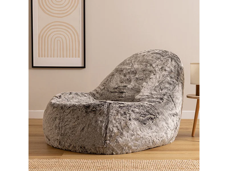 Pouf imitation fourrure gris loup - DREAM